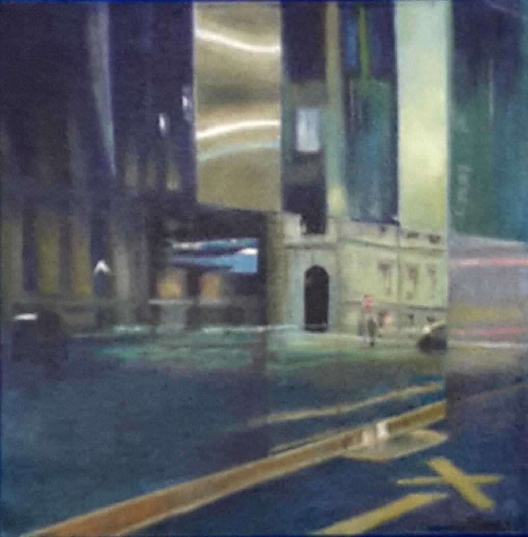 LARIBI-FROSSARD Agnès, Nocturne, 2016, huile, 30x30cm, reflets urbains