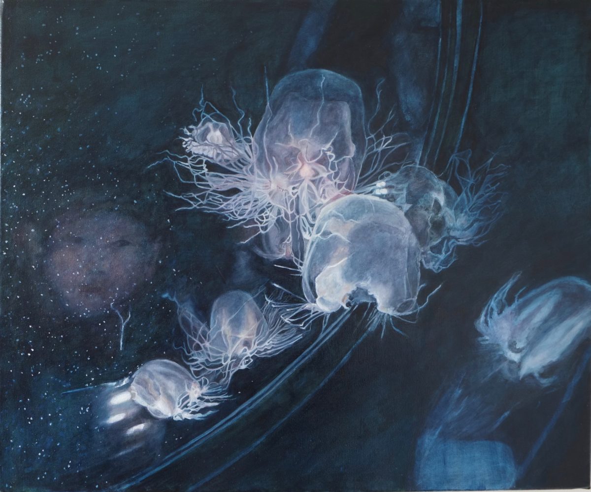 DELEFORTRIE Dominique, le poisson de jelly, 2019, huile sur toile, 50 x 60