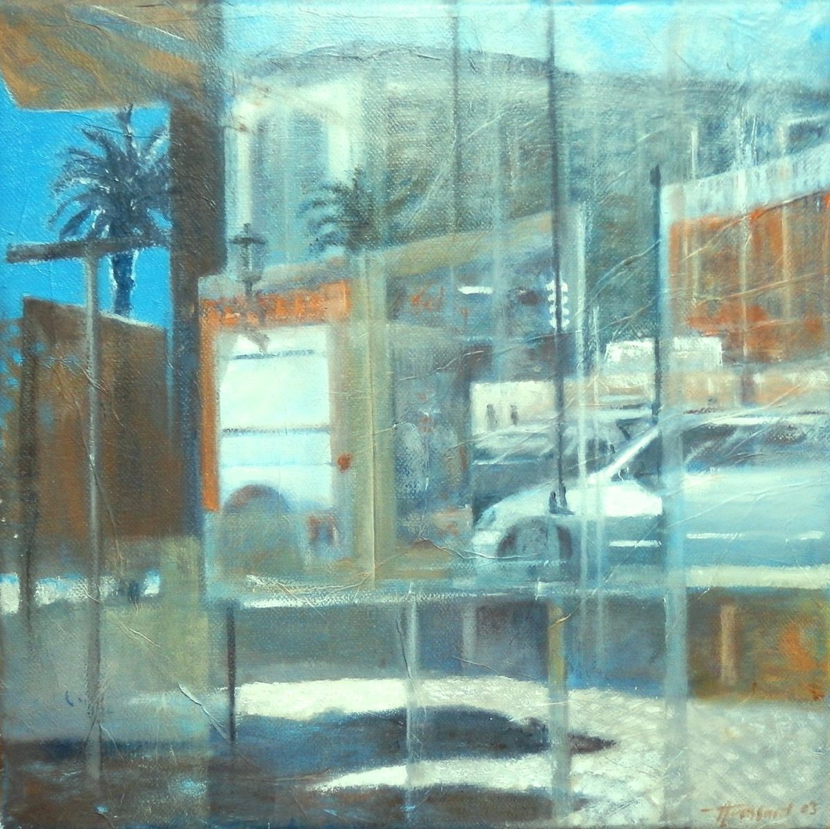 LARIBI-FROSSARD Agnès, Estival, 2015, huile, 30x30cm, reflets urbains