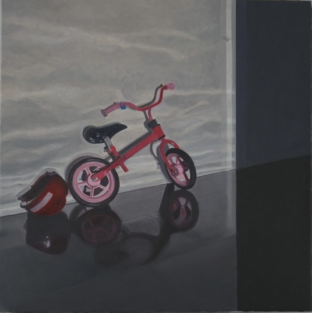 DELEFORTRIE Dominique, le vélo de Ronsard, 2023, huile sur toile, 45 x 45